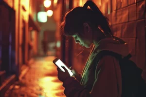 jovem mulher olhando para o telefone